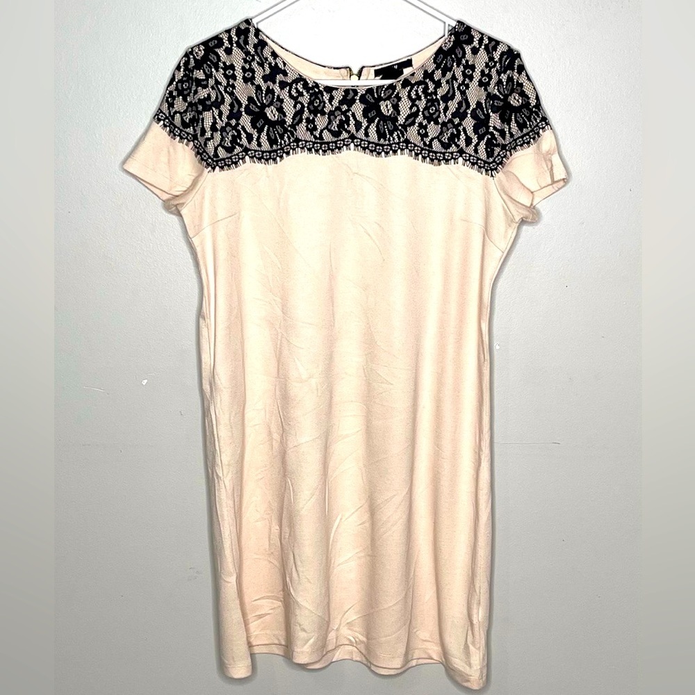 H&M Cream,  Black Lace Sweater Dress, size med, EUC‎